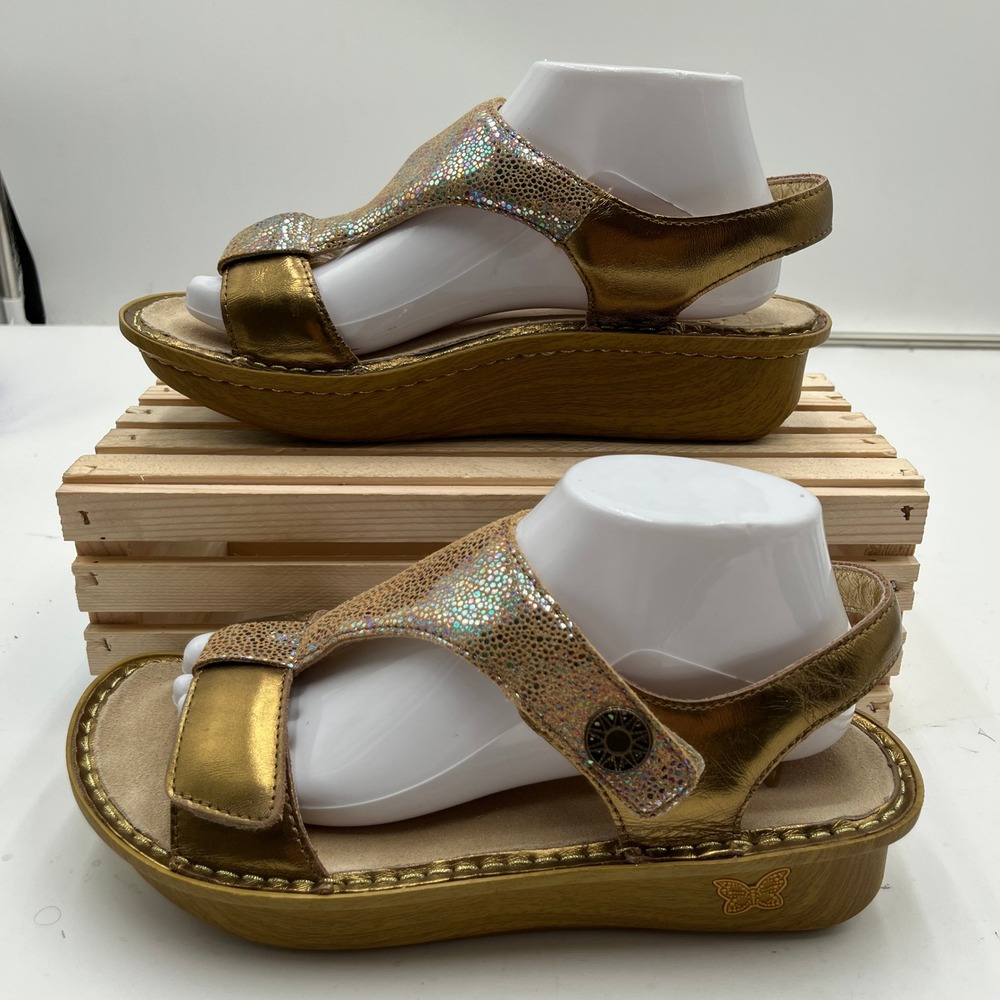 Alegria Sandals Kendra Metallic Gold Leather Iridescent Wedge Women Size 39